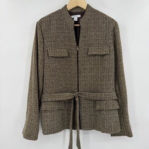 Dressbarn Brown Lightweight Textured Tweed Look 3/4th Zip Up Blazer Plus Size 16